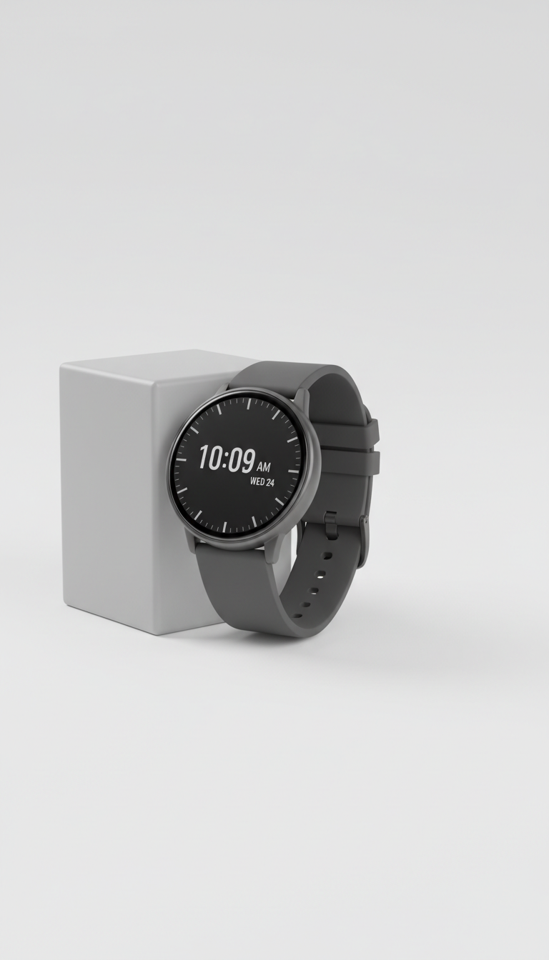 Smartwatch with steel grey silicone band